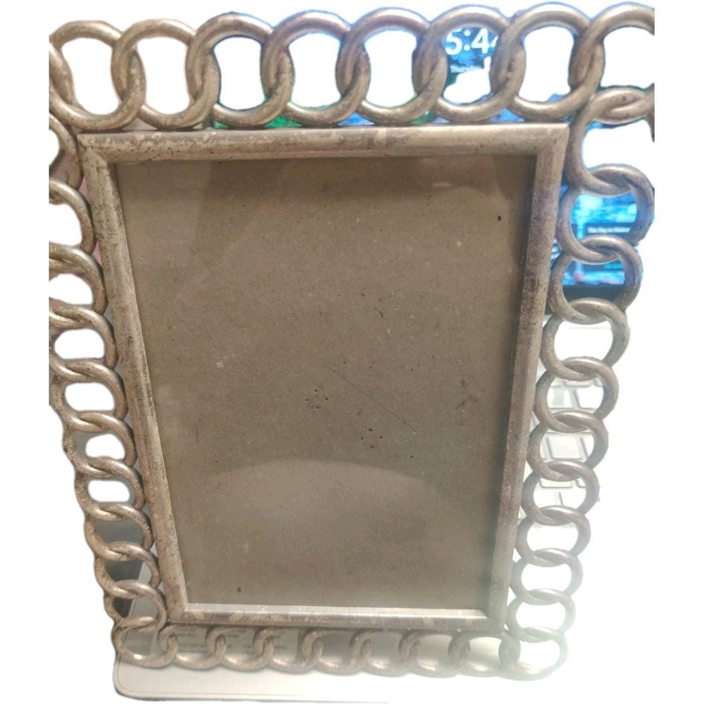 Vintage Silver Metal Chain Link Picture‎ Frame Rectangular Easel Back